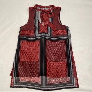 Express red and black sleeveless blouse with neck bow xs